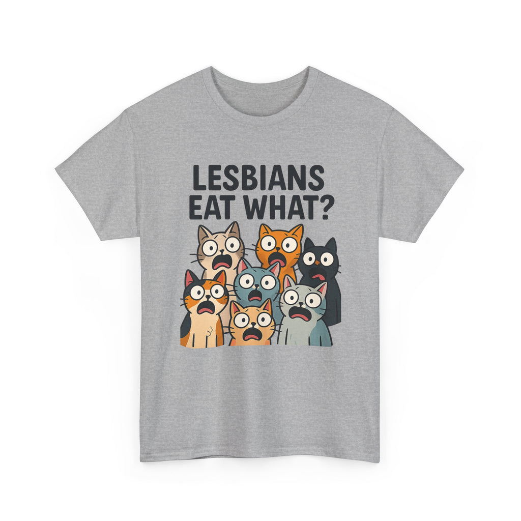 😹🌈 “Lesbians Eat What?” – Shocked Cats Punchline T-Shirt by VTtee