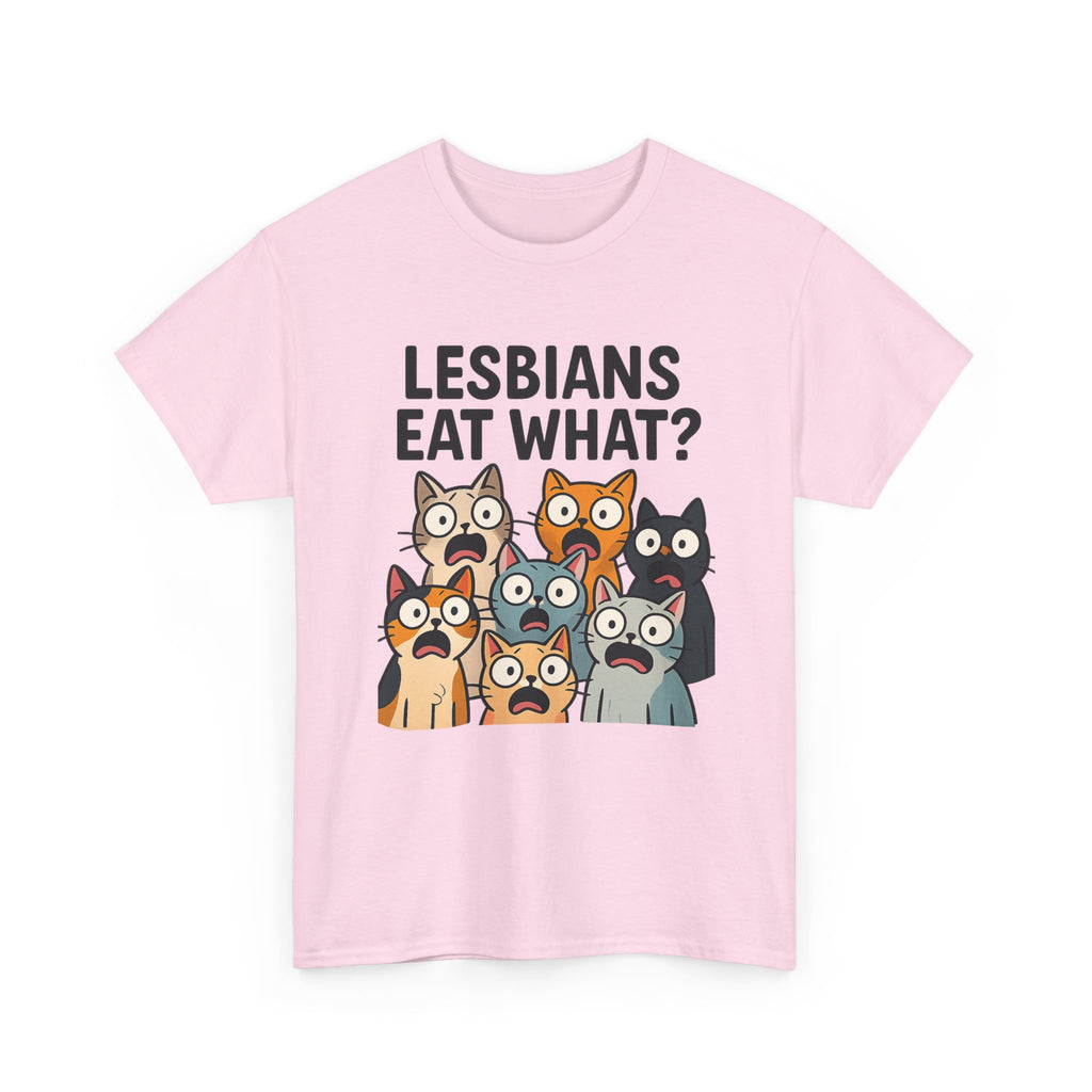 😹🌈 “Lesbians Eat What?” – Shocked Cats Punchline T-Shirt by VTtee