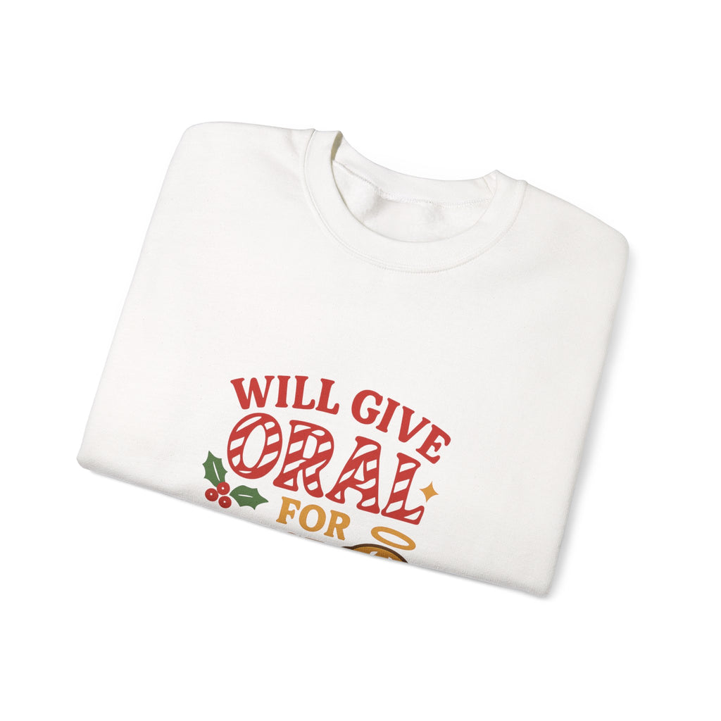 Funny Christmas Sweatshirt – “Will Give Oral for Mince Pies” 🎄 Naughty Adult Xmas Jumper by VTtee 🔥