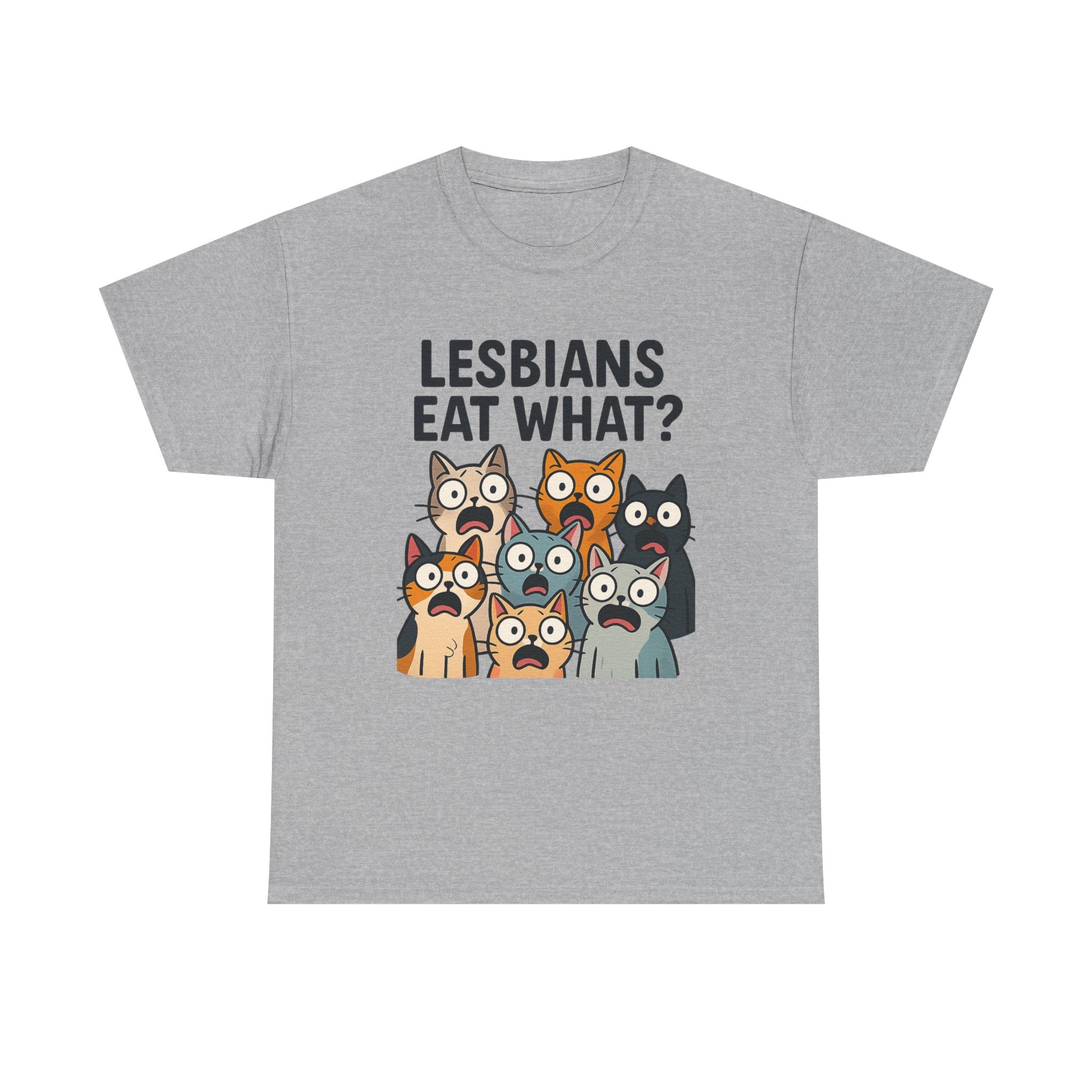 😹🌈 “Lesbians Eat What?” – Shocked Cats Punchline T-Shirt by VTtee