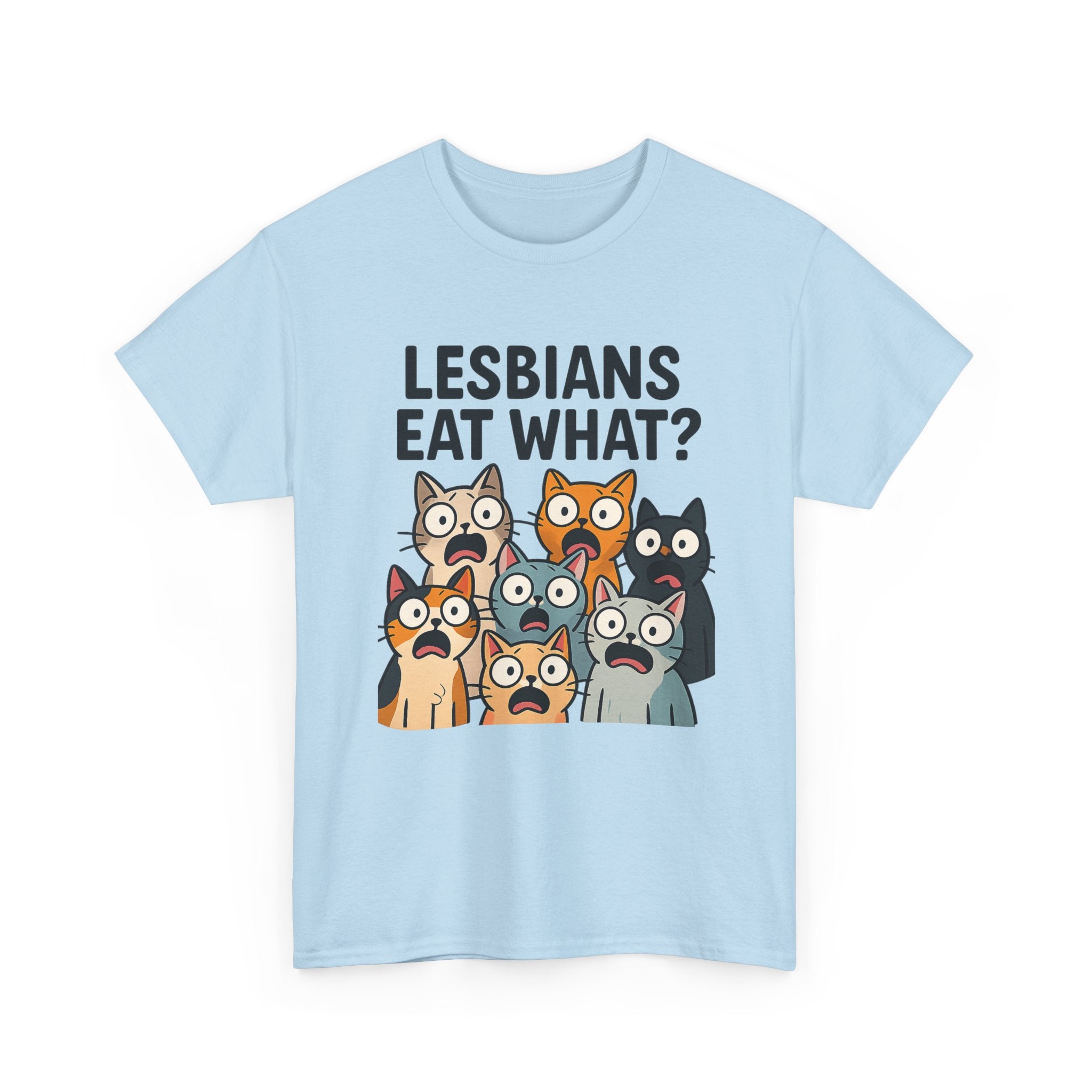 😹🌈 “Lesbians Eat What?” – Shocked Cats Punchline T-Shirt by VTtee