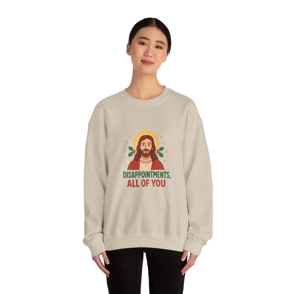 🎄🙏 Funny Christmas Jesus Sweatshirt – “Disappointments, All of You” Holiday Humor Jumper by VTtee 😂✨