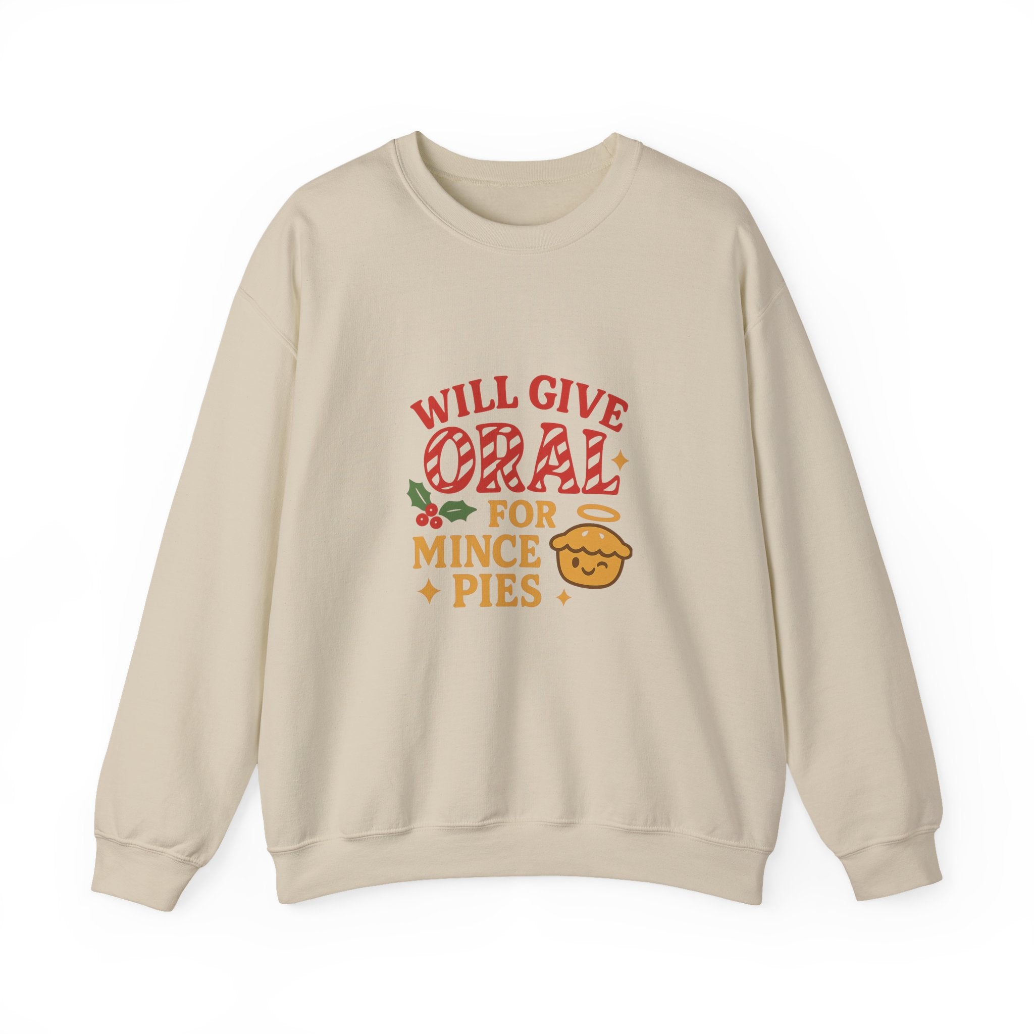 Funny Christmas Sweatshirt – “Will Give Oral for Mince Pies” 🎄 Naughty Adult Xmas Jumper by VTtee 🔥