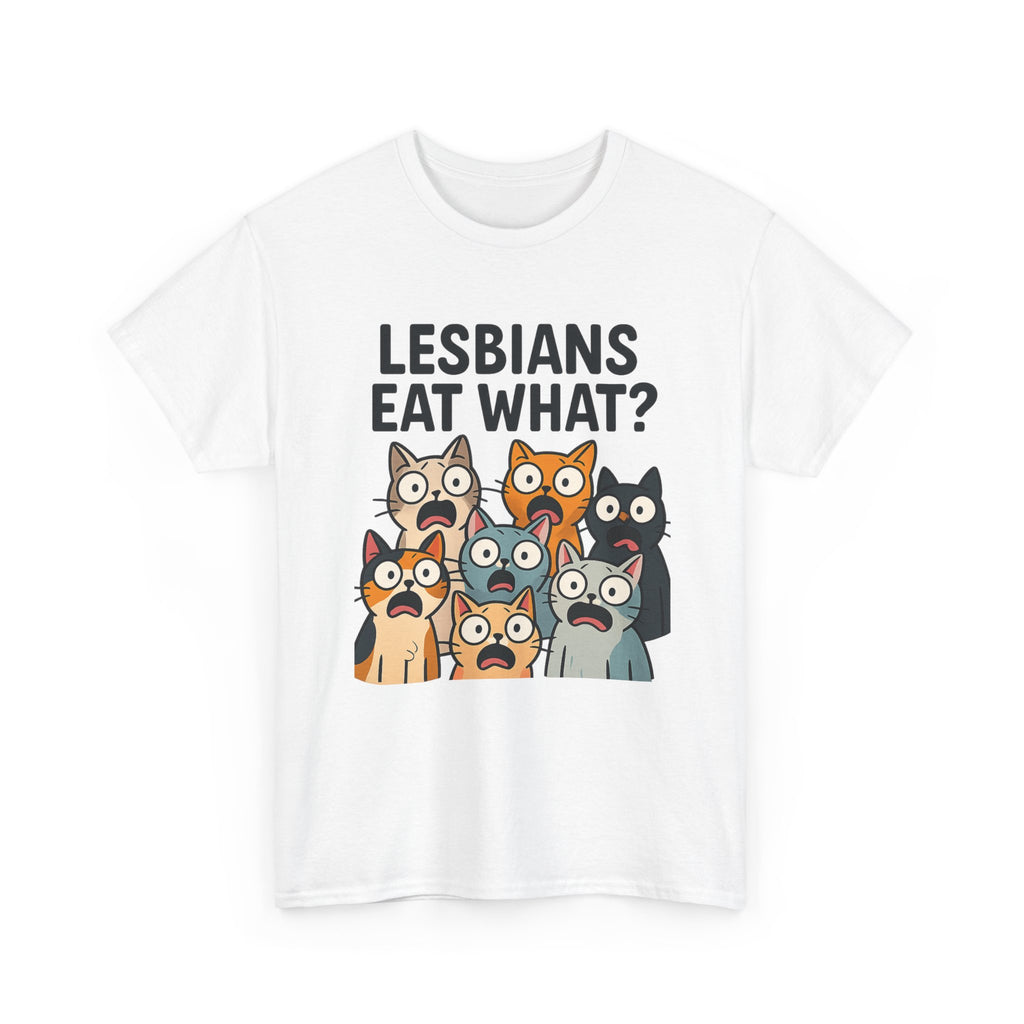 😹🌈 “Lesbians Eat What?” – Shocked Cats Punchline T-Shirt by VTtee