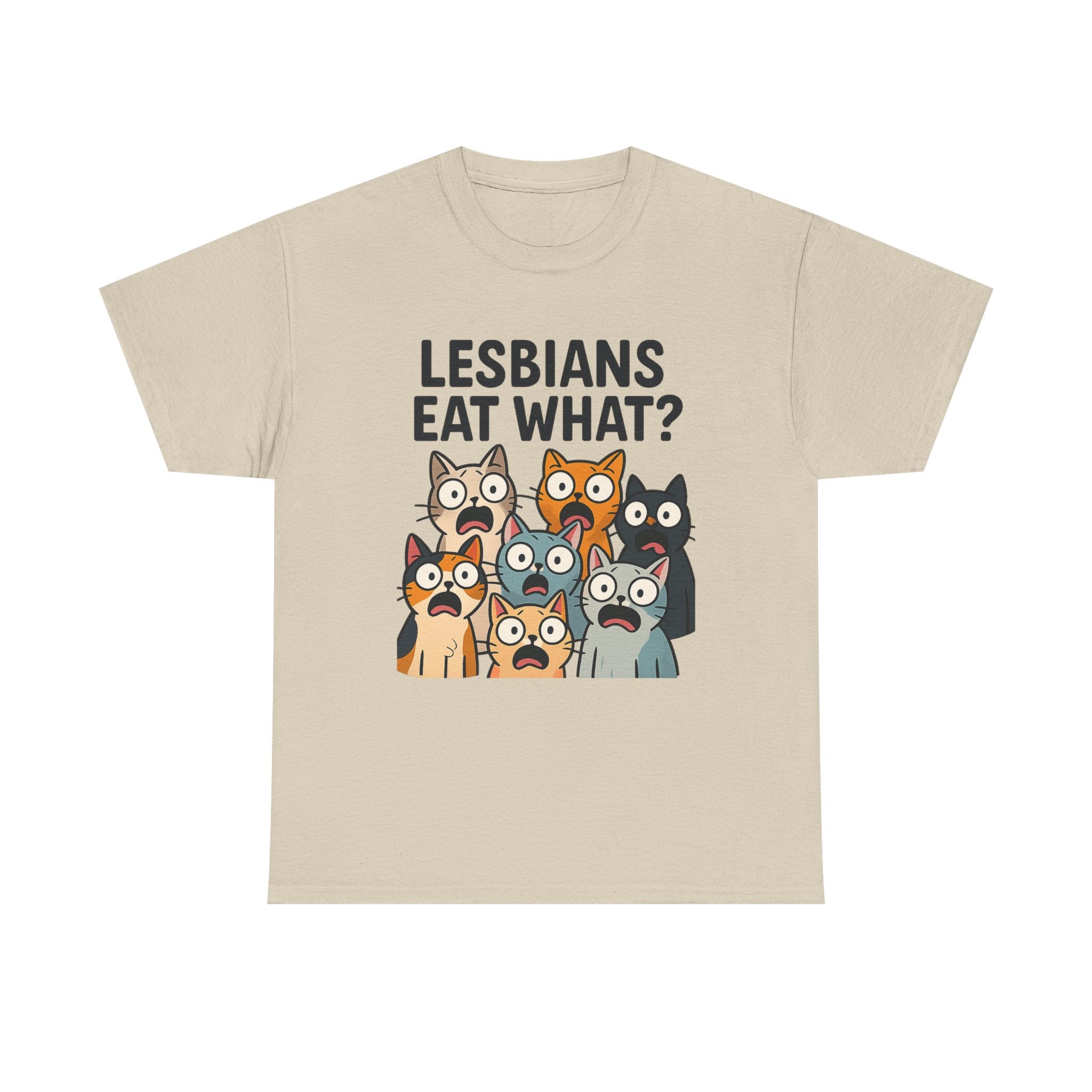😹🌈 “Lesbians Eat What?” – Shocked Cats Punchline T-Shirt by VTtee