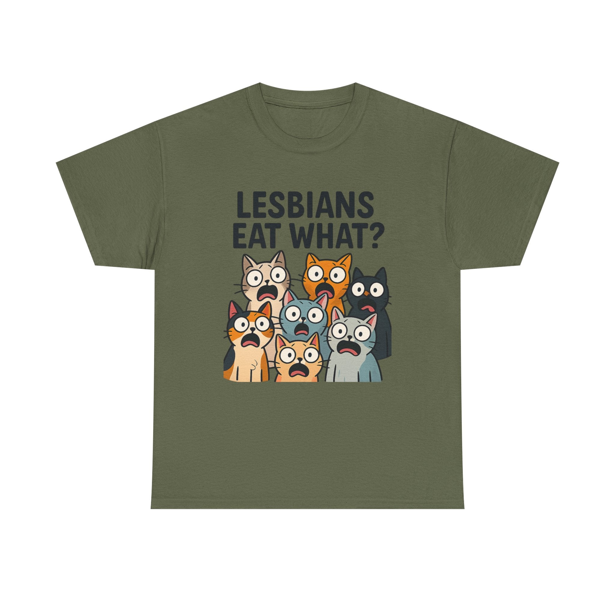 😹🌈 “Lesbians Eat What?” – Shocked Cats Punchline T-Shirt by VTtee