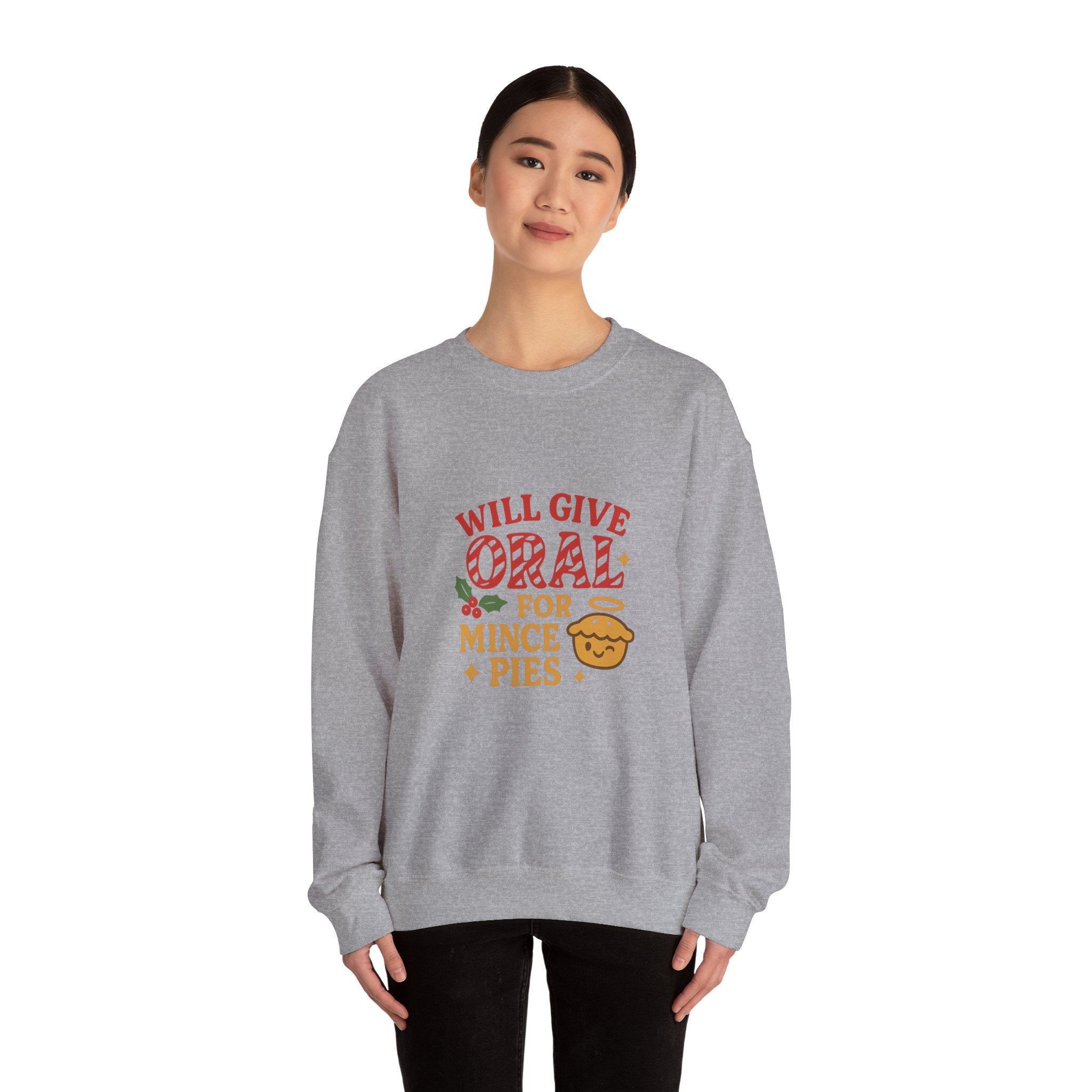 Funny Christmas Sweatshirt – “Will Give Oral for Mince Pies” 🎄 Naughty Adult Xmas Jumper by VTtee 🔥