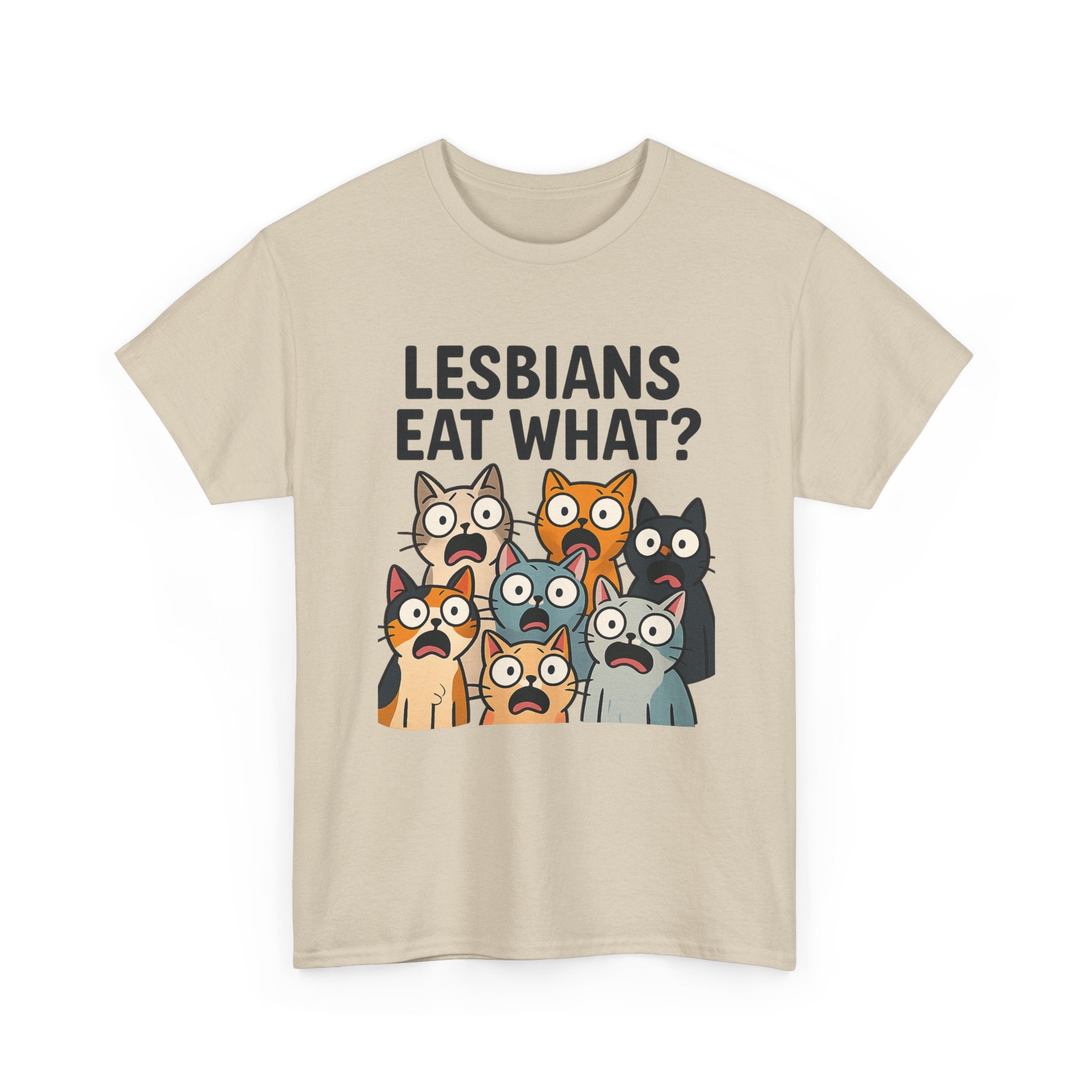 😹🌈 “Lesbians Eat What?” – Shocked Cats Punchline T-Shirt by VTtee