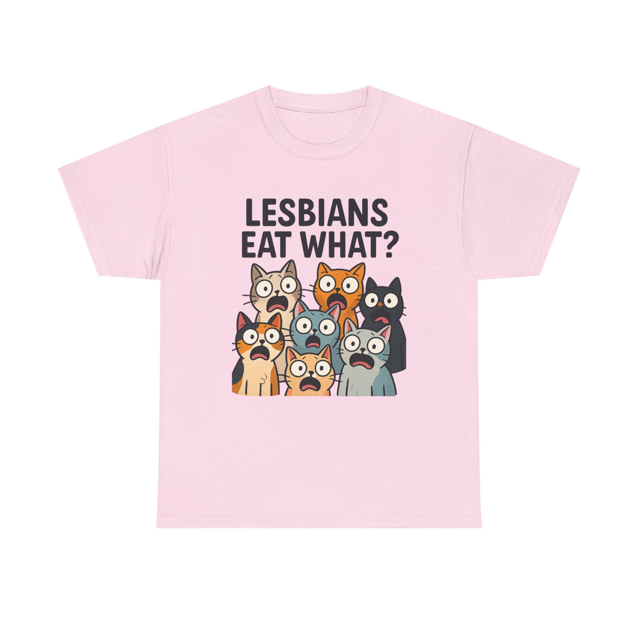 😹🌈 “Lesbians Eat What?” – Shocked Cats Punchline T-Shirt by VTtee